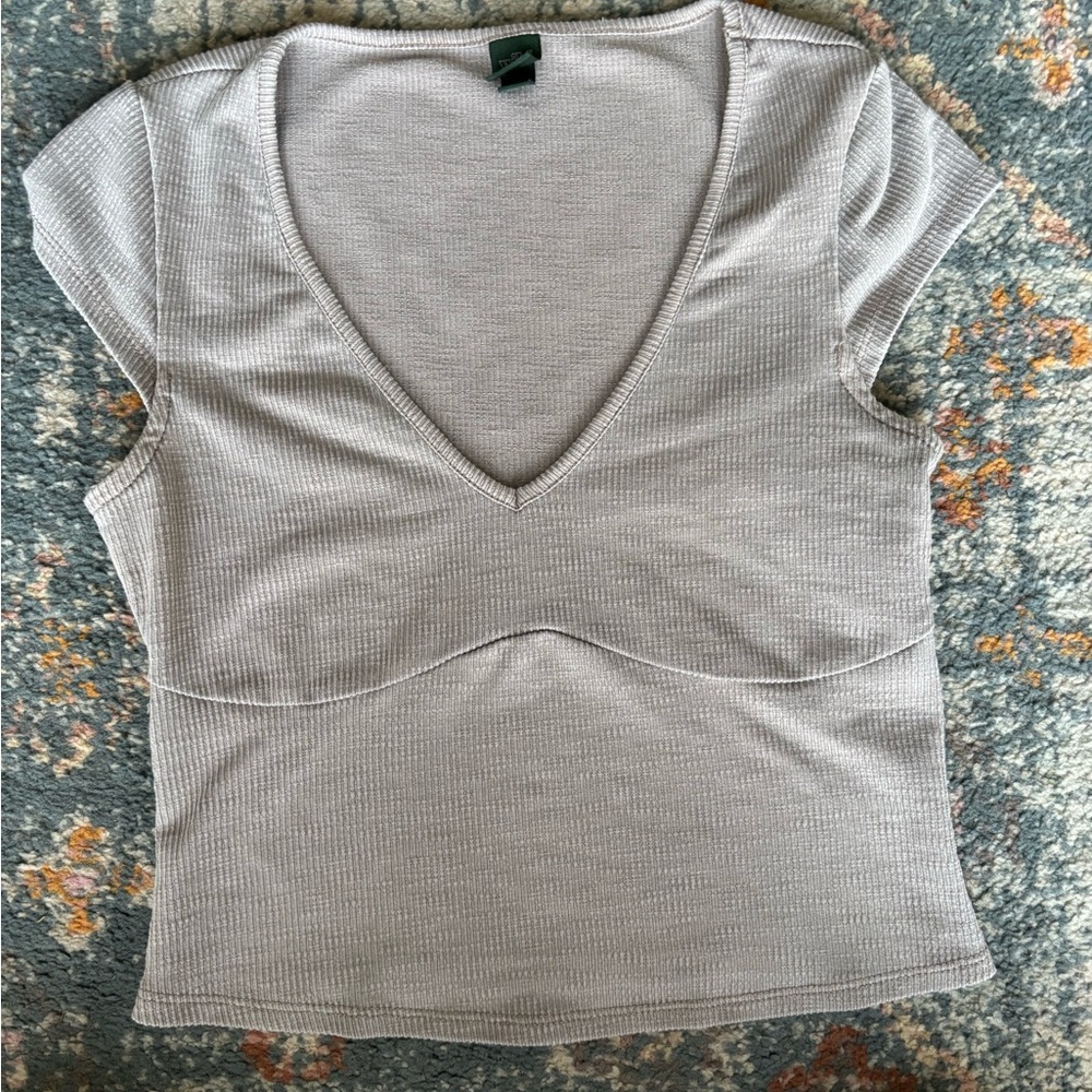 wild fable Ribbed V-Neck Short Sleeve Top - Light Gray